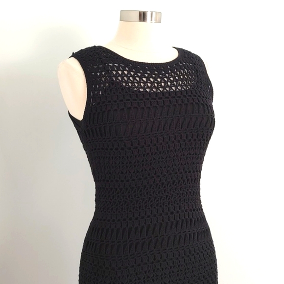 Calvin Klein Black Sleeveless Crochet Dress w/ Under Dress/ Size M - Picture 2 of 11